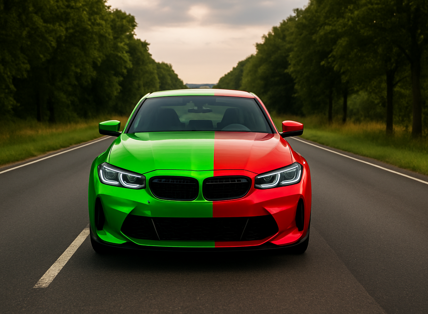 Das Foto zeigt ein Auto von der Front in den Farben grün und rot, was symbolisch für die Zusammenarbeit CS2 und den AGVS steht.