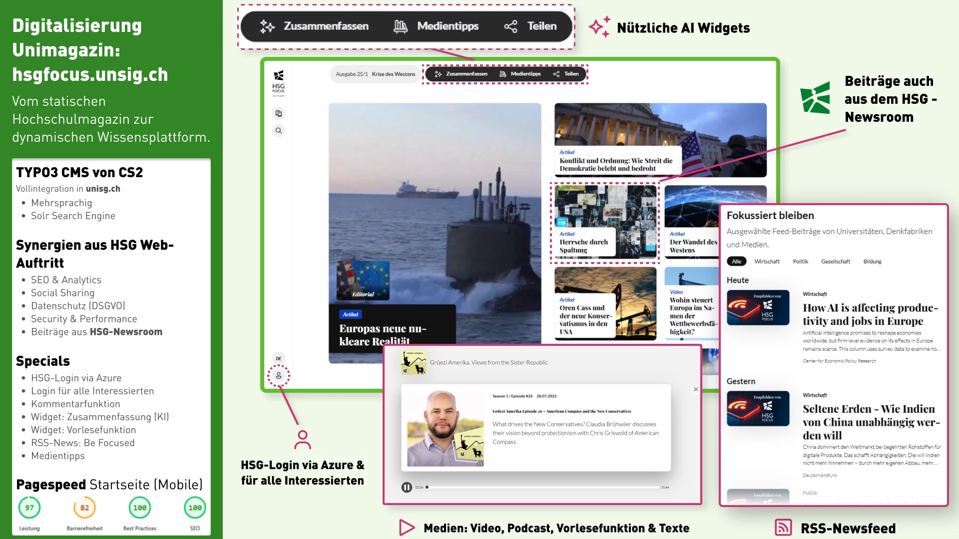 Zusammenstellung der wichtigsten Komponenten des Projekts als Übersicht inkl. Screenshots, Grafiken und Texten.