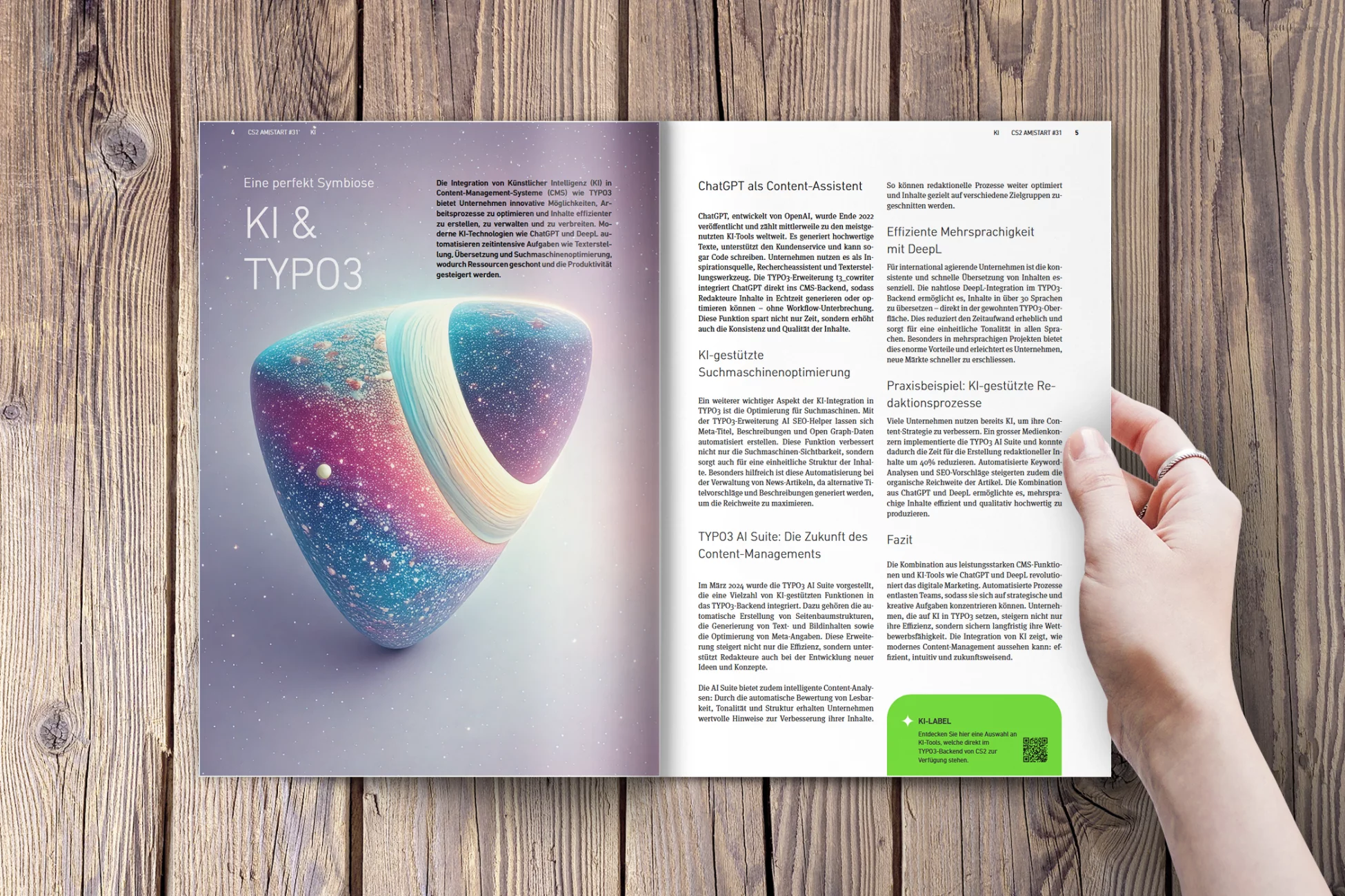 Inhalt 2 Seiten von AM START Magazin Ausgabe 31 mit Hauptthema KI & TYPO3