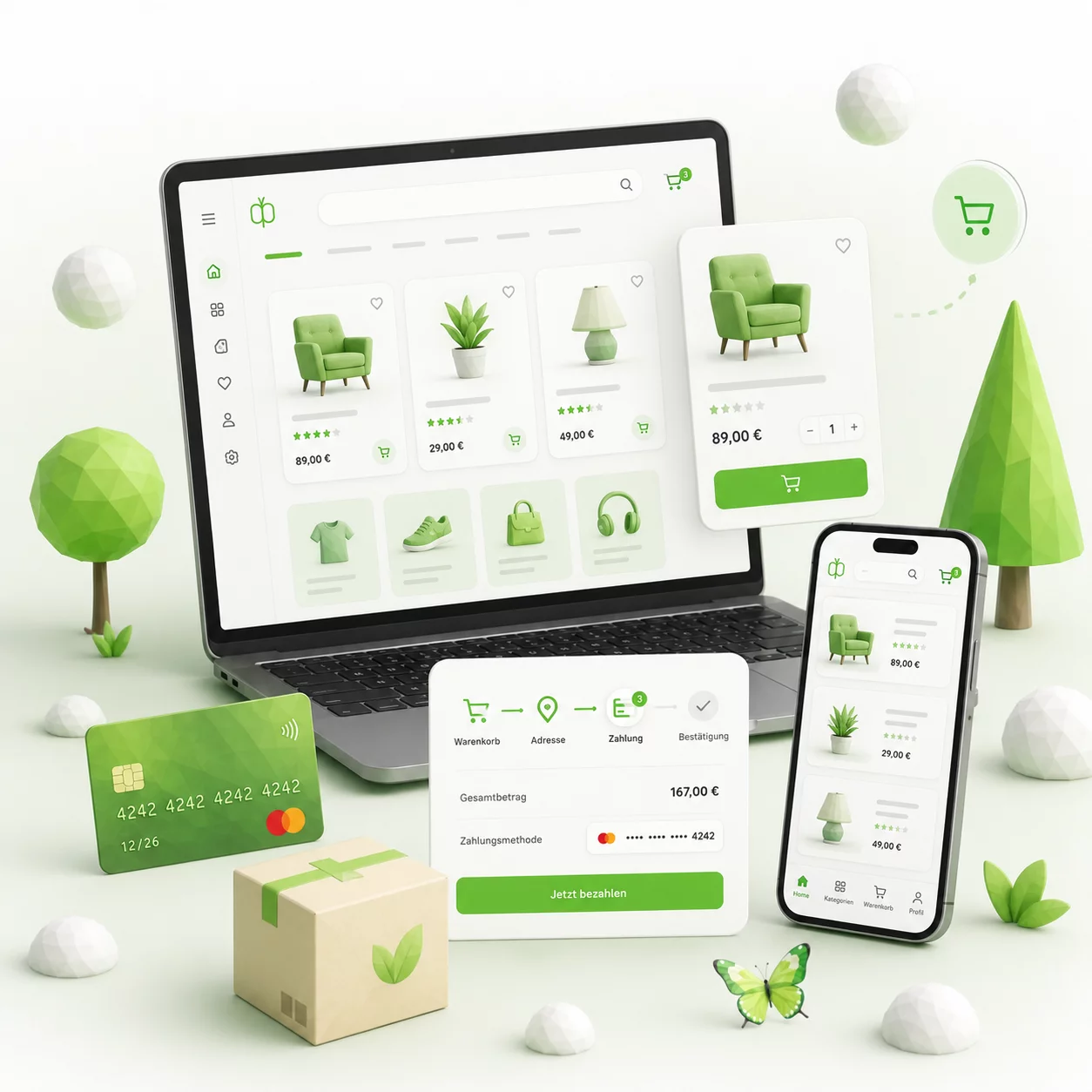 Illustration Web-Applikationen, KI & digitale Systeme – das Angebot von CS2 - ECommerce