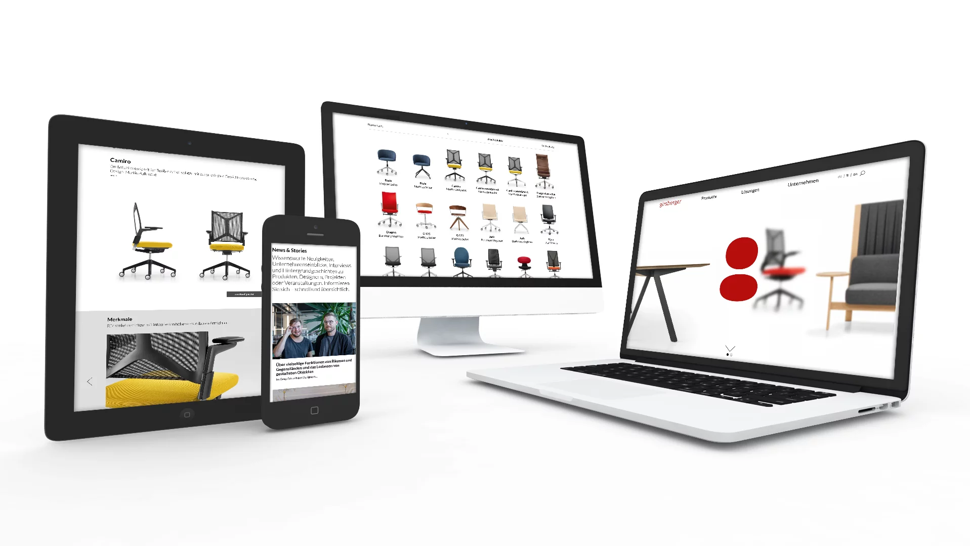 Traditionsfirma Girsberger zeigt ihr Produkt- und Service-Angebot auf verschiedenen Devices plakativ dargestellt