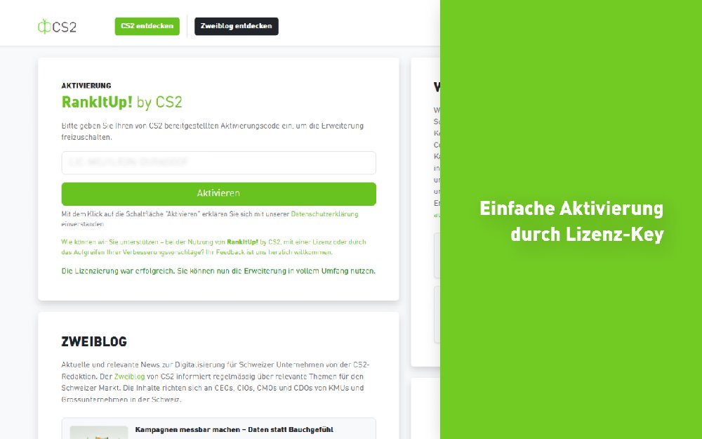 RankItUp! by CS2 Settings Page mit der Eingabe vom Lizenzschlüssel