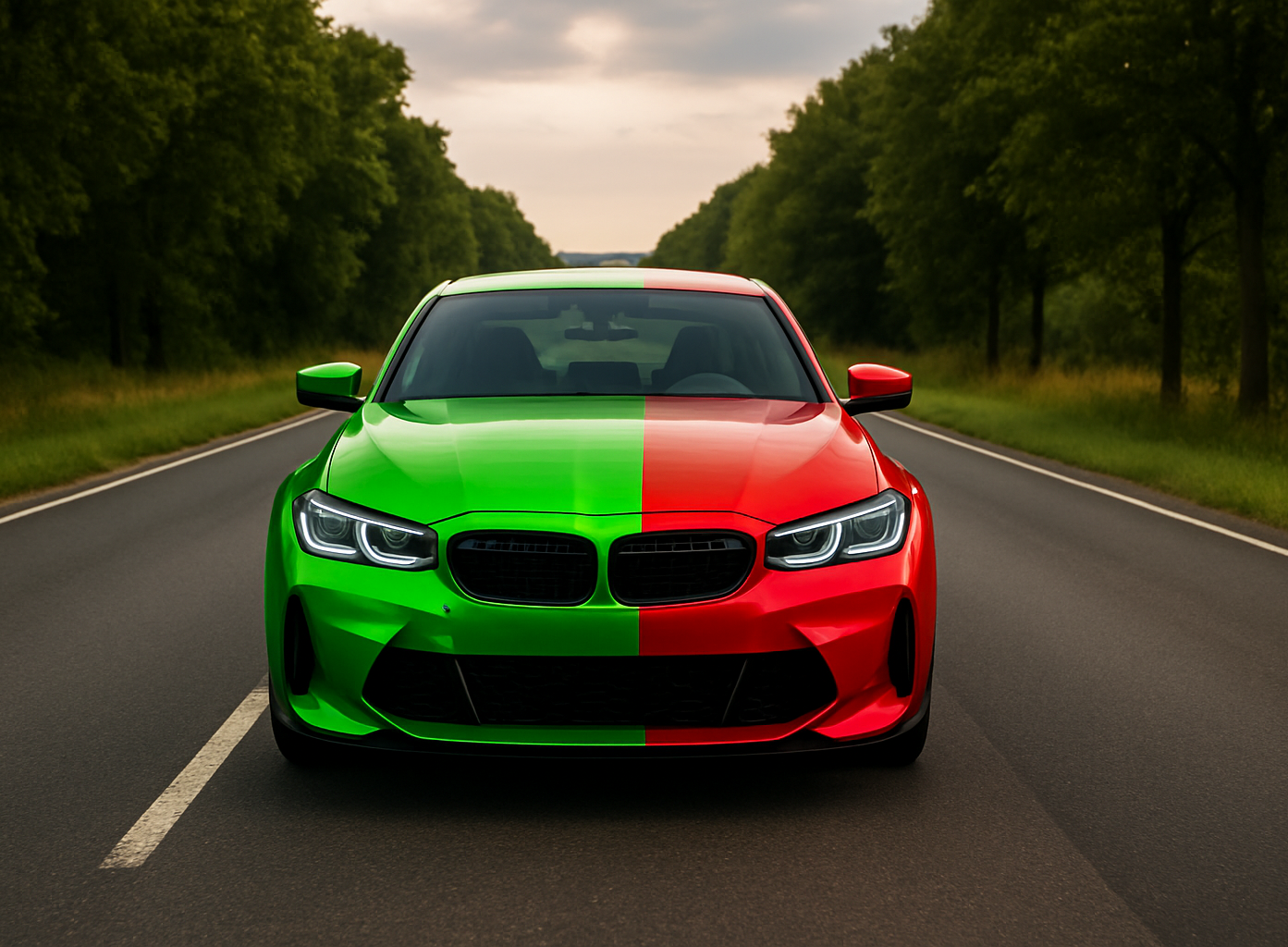 Das Foto zeigt ein Auto von der Front in den Farben grün und rot, was symbolisch für die Zusammenarbeit CS2 und den AGVS steht.