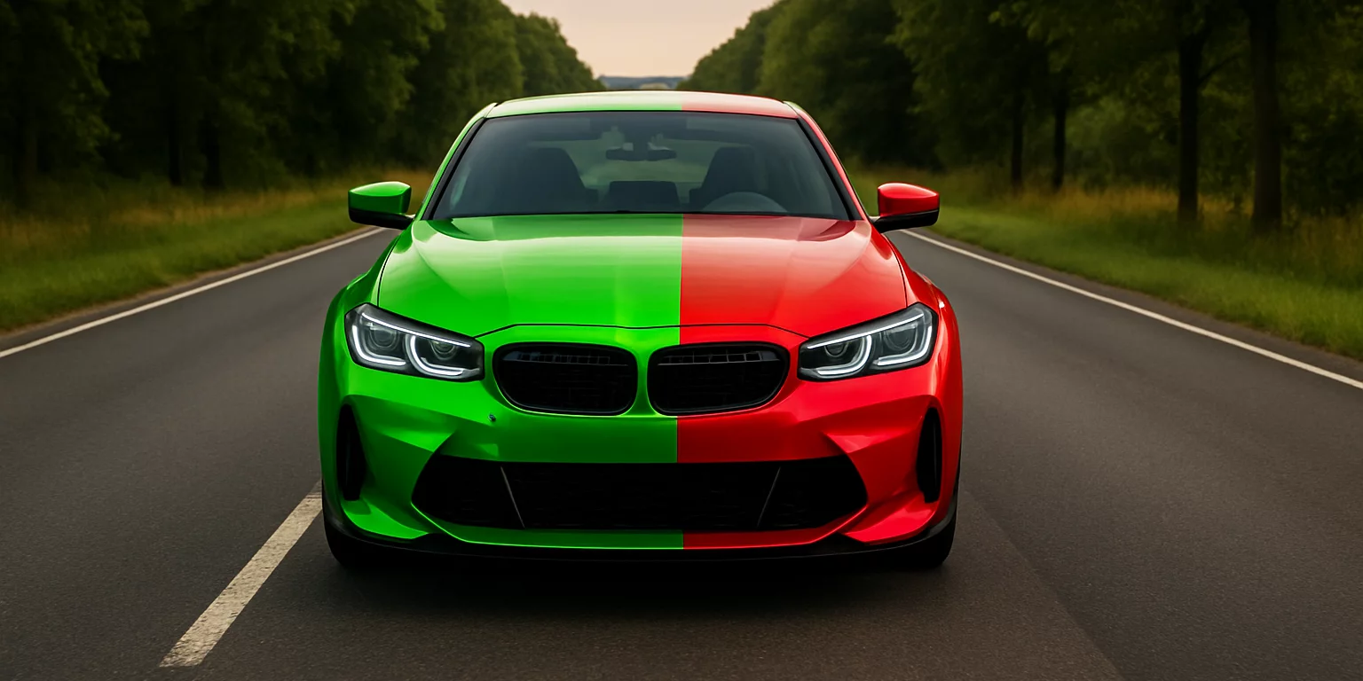 Das Foto zeigt ein Auto von der Front in den Farben grün und rot, was symbolisch für die Zusammenarbeit CS2 und den AGVS steht.