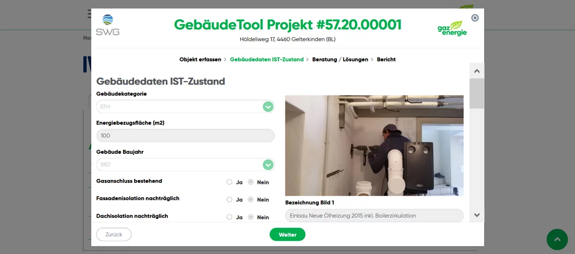 Bild zeigt Erfassungsmaske um Gebäudedaten aufzunehmen im IST-Zustand