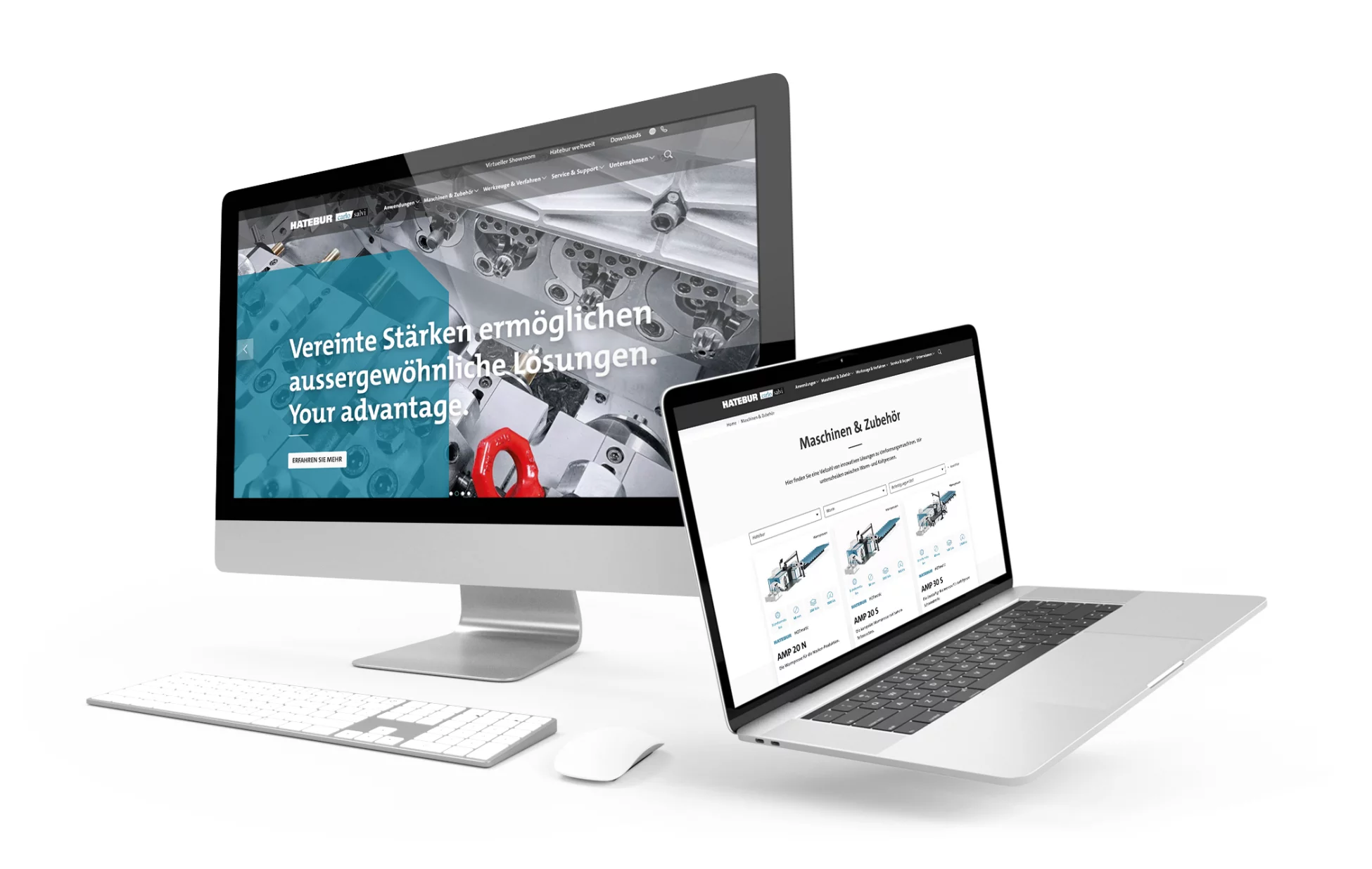 Screenshots neue Websites Hatebur und Carlo Salvi Laptop/Notebook und Bildschirm zeigen neue Websites von Hatebur und Carlo Salvi welche durch CS2 mittels TYPO3 erstellt wurden.