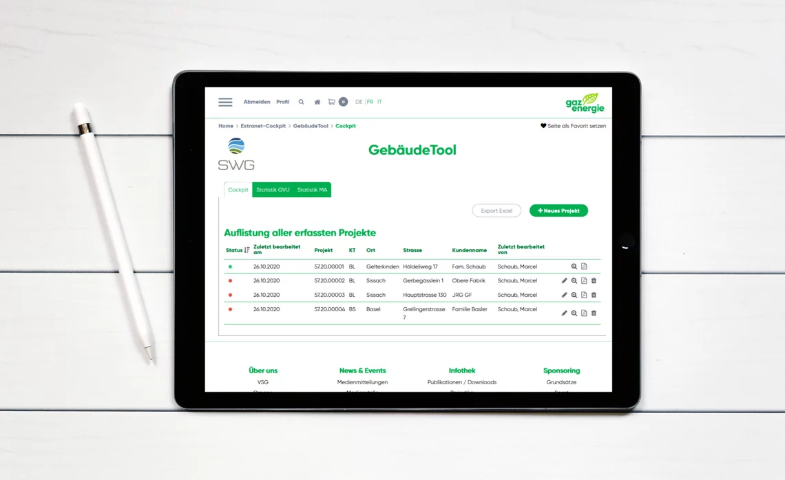 Erweiterung im TYPO3 Extranet von gazenergie mit digitalem Gebäudetool