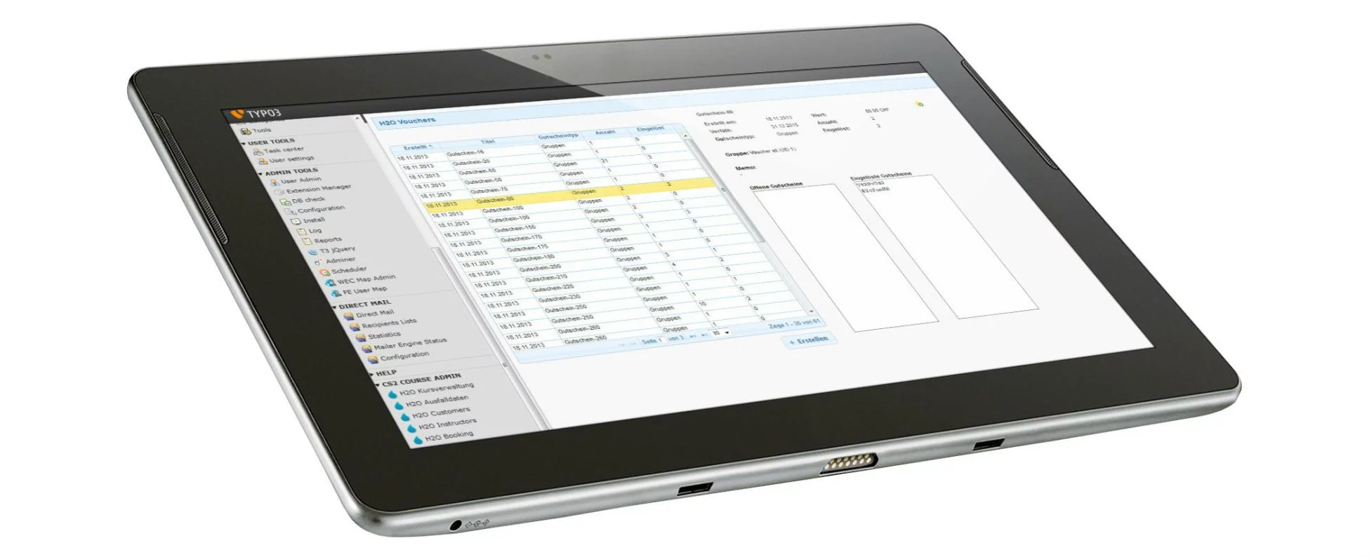 Einblick in die Kurs Administration im TYPO3-Backend als Individual Web Applikation erstellt durch CS2 