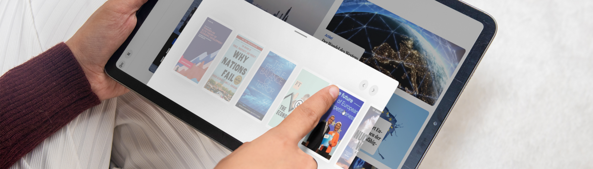 Auswahl der nützlichen Medientipps angezeigt auf einem Tablet auf der Plattform HSG Focus.