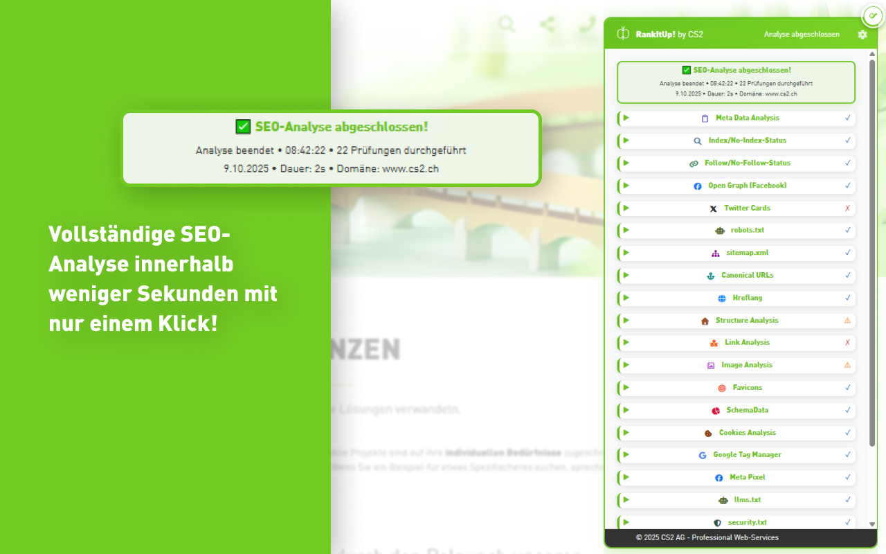 RankItUp! by CS2 zeigt wie die Nutzer innerhalb von 2 Sekunden eine ganze Website analysieren können