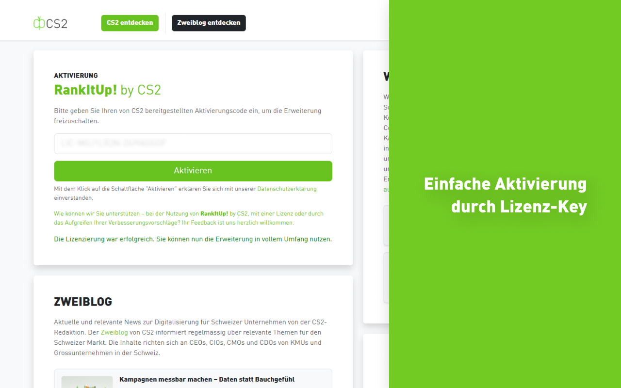 RankItUp! by CS2 Settings Page mit der Eingabe vom Lizenzschlüssel