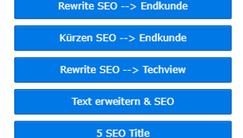 Beispiel der vorgesetzen Prompts für eine KI-Unterstütze Umtextung von Content direkt im TYPO3 Backend.