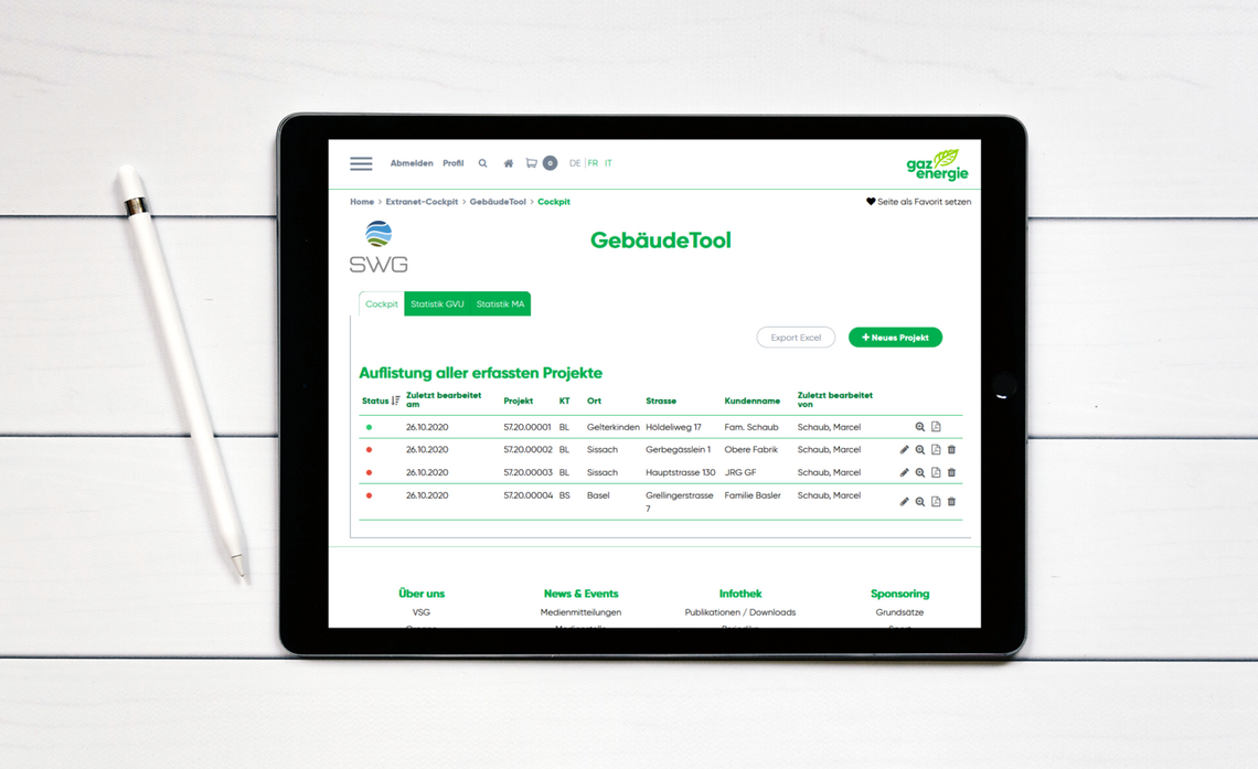 Erweiterung im TYPO3 Extranet von gazenergie mit digitalem Gebäudetool
